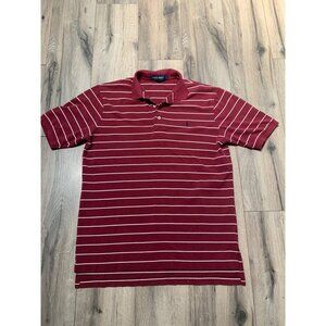 Polo Golf Ralph Lauren Men’s L Polo Shirt Maroon White Stripe Blue Logo Hit Cott